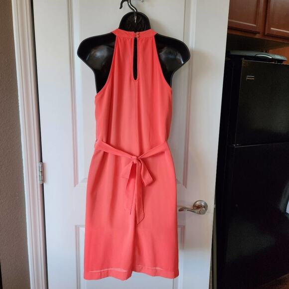YA LOS ANGELES Coral Orange Silk Blend High-Neck Lined Mini Dress Womens Large L - Picture 3 of 12
